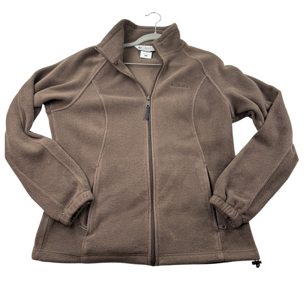 Columbia Benton Springs Fleece Jacket Womens Large Brown Full Zip Mockneck